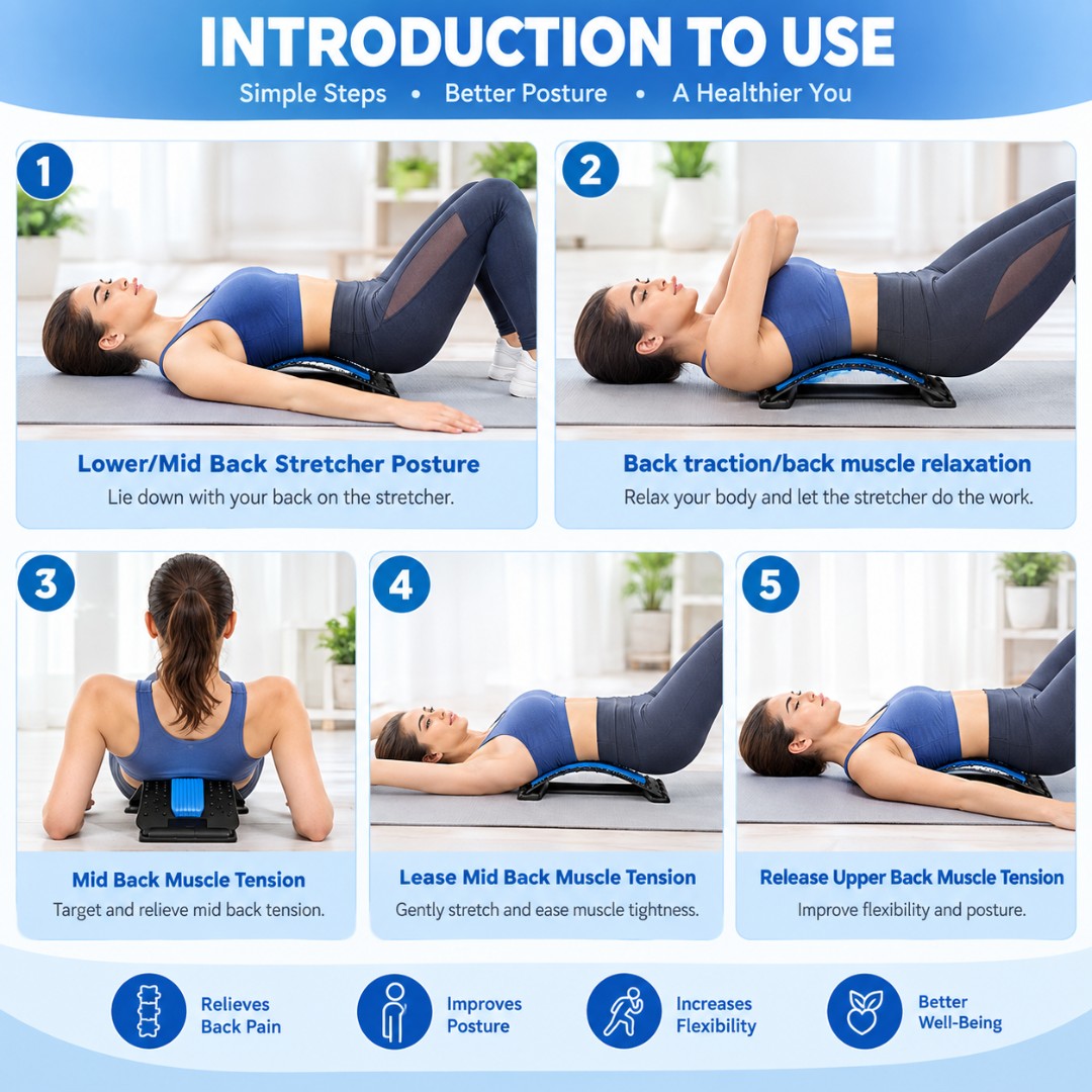 4-Level Adjustable Back Stretcher Back Massager Lumbar